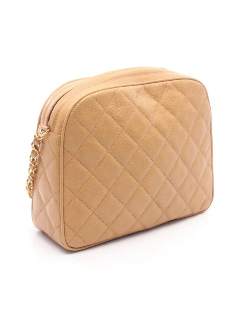 Chanel Shoulder Bag Quilted Beige Caviar Leather Chain